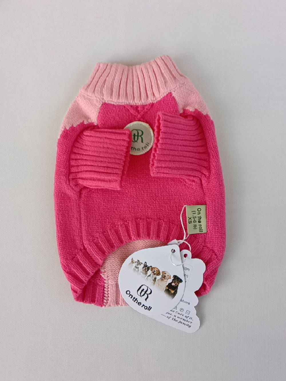 On the roll Pink Knit Dog 🐶 Sweater Size XS (1.5-6 lb)
